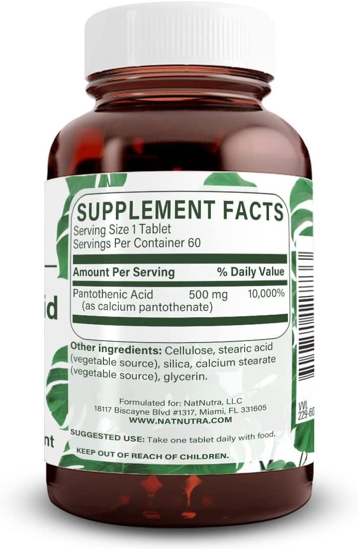 Natural Nutra Time Release Pantothenic Acid 500 mg, Vitamin B5 Supplement Helps Break Down Fat and Carbohydrates, Metabolism and Energy, Improve Muscle Health, 60 Vegetarian Tablets (2 Pack) - görsel 2