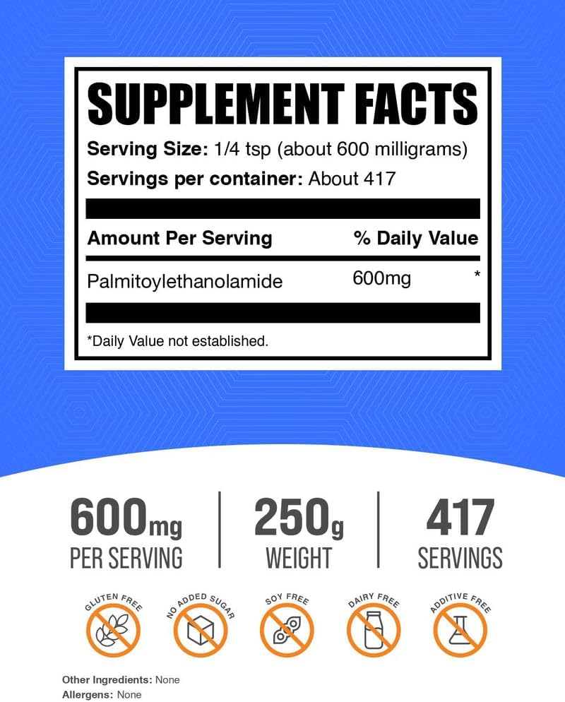 BulkSupplements.com Palmitoylethanolamide Powder – 600mg per Serving, 250g - görsel 2