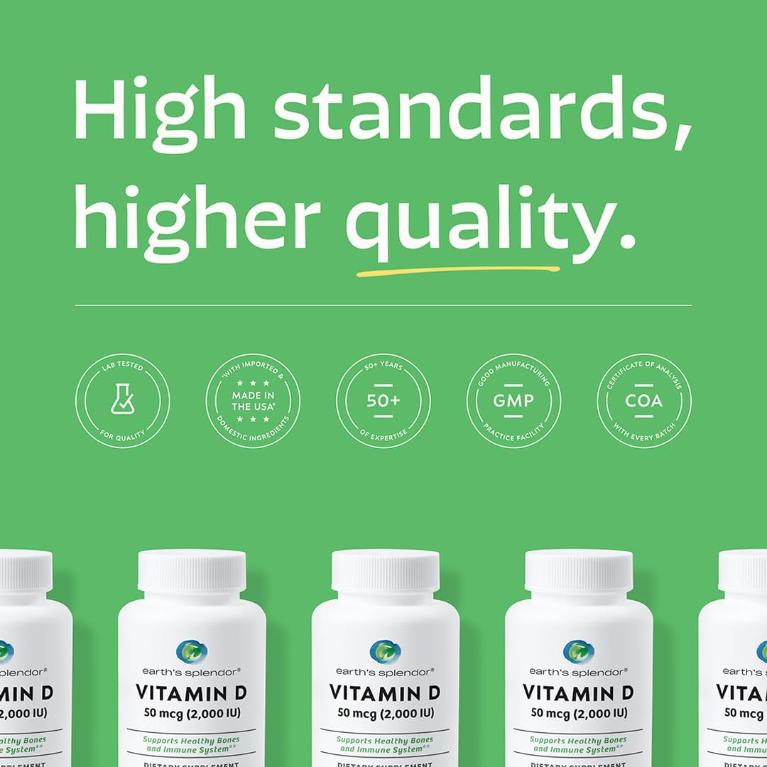 Earth's Splendor Vitamin D 2,000 IU – Immune Support and Bone Health – 75 Tablets - görsel 8