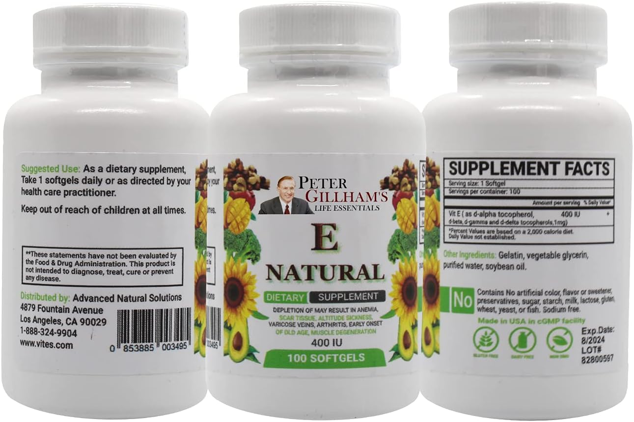 Peter's Choice, Natural Vitamin E 400IU, 100 Soft gel capsule Capsules, Antioxidant and Skin Support, Gluten-free, Made in USA - görsel 5