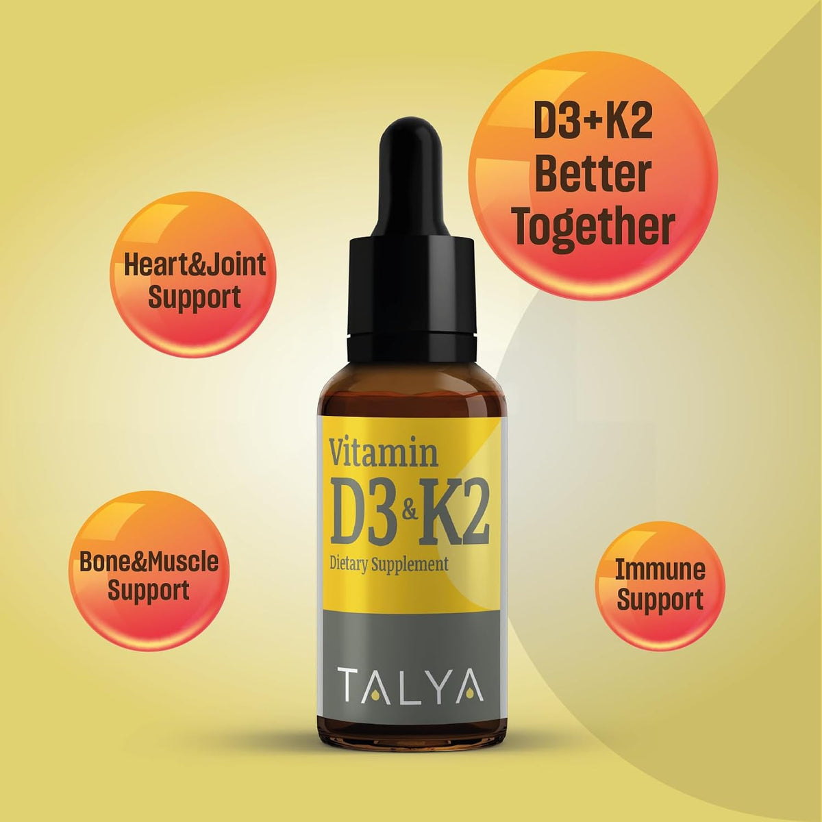 TALYA Vitamin D3 & K2 Liquid Drops, 1000 IU D3 with K2, Non-GM, Vegan, 60 Servings - görsel 2