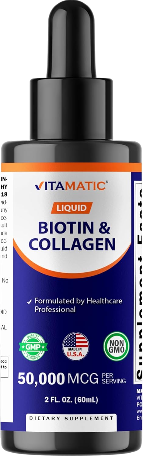 Vitamatic Liquid Biotin & Collagen Drops – 50,000 mcg – 60 ml – Supports Normal Hair, Skin & Nails – for Women and Men - görsel 7