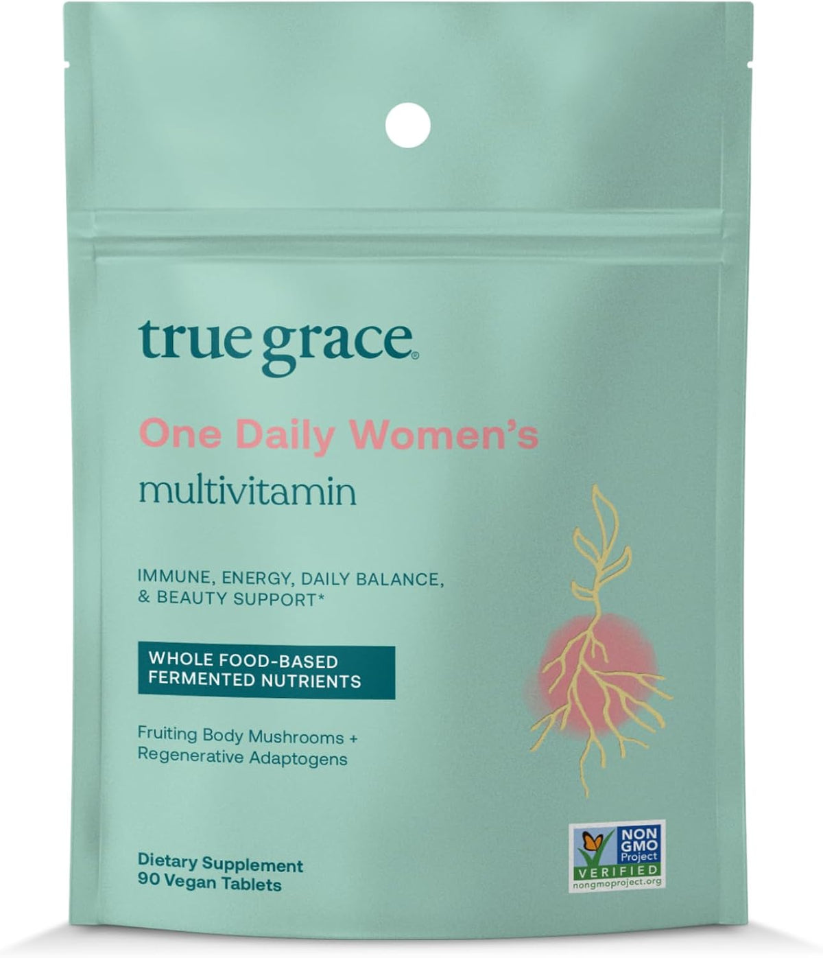 True Grace One Daily Women’s Multivitamin - Fermented Minerals, Organic Adaptogens & Mushrooms - Whole Body Balance, Immune, Energy, Beauty Support - 90 Vegan Tablets - görsel 1