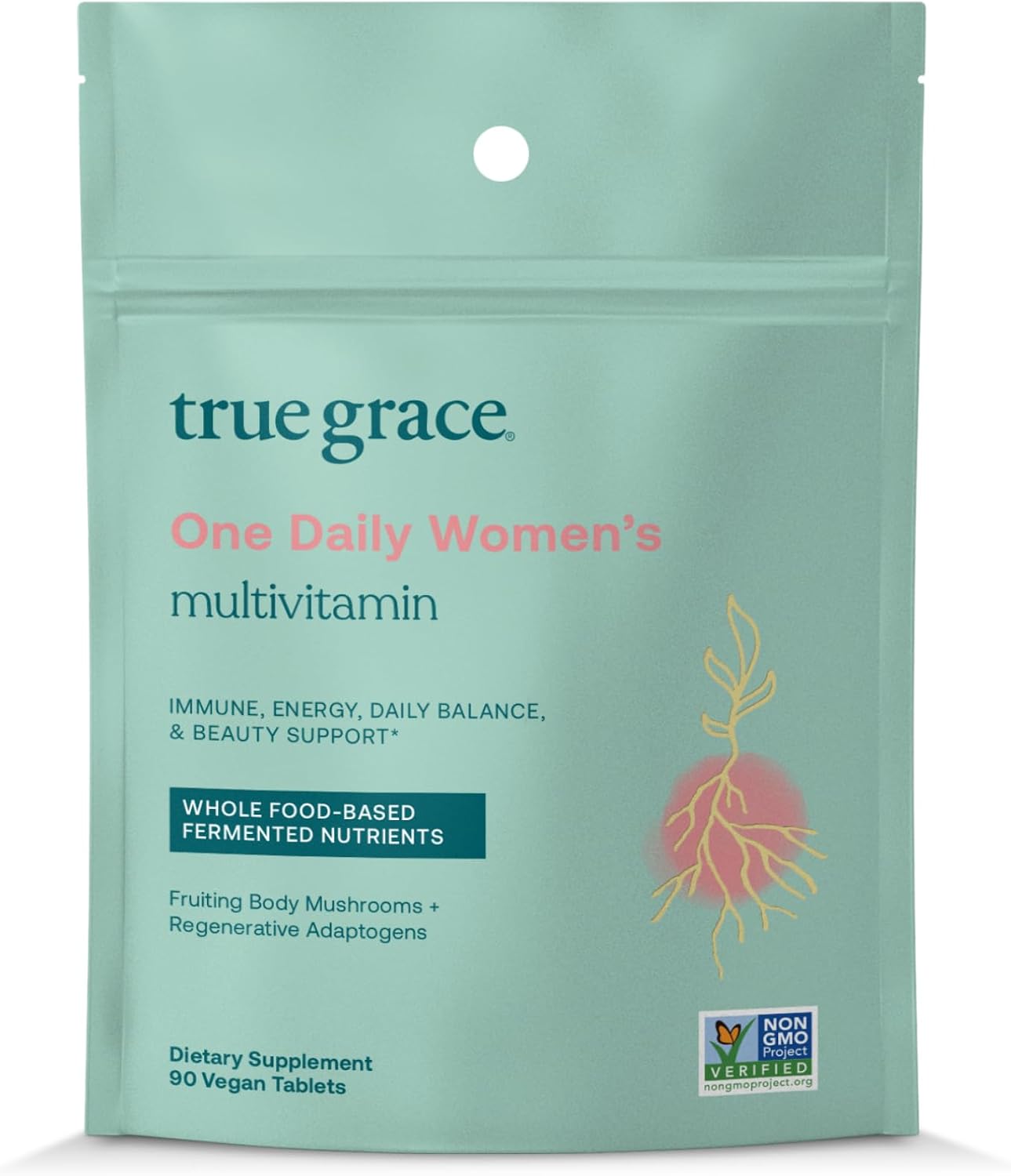 True Grace One Daily Women’s Multivitamin - Fermented Minerals, Organic Adaptogens & Mushrooms - Whole Body Balance, Immune, Energy, Beauty Support - 90 Vegan Tablets - görsel 1