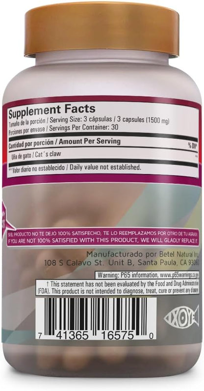 Betel Natural Premium Uña de Gato Capsules 1500 mg per Serving - 90 Capsules