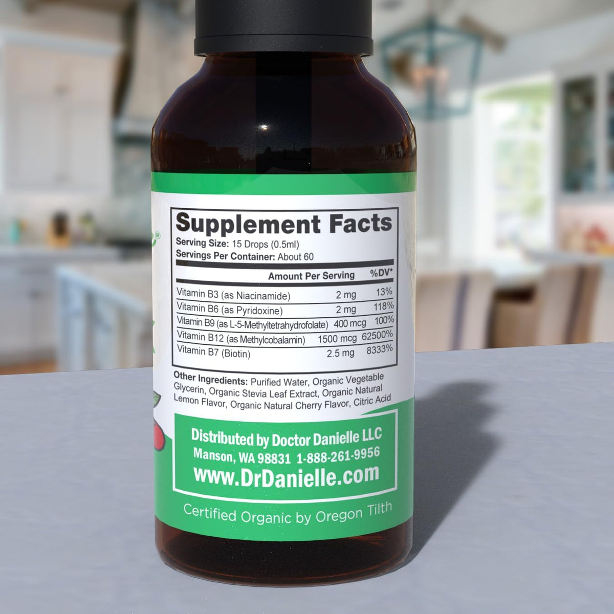 Doctor Danielle Organic Vitamin B Complex Liquid Drops - B3, B6, B7, B9, Methyl B12 - Vegan Cherry Flavour 30ml (60 Servings) - görsel 2