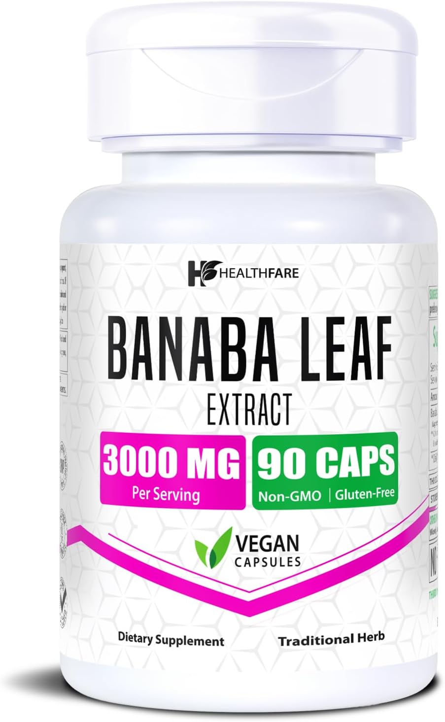 Healthfare Banaba Leaf Extract Capsules 3000mg | 90 Vegan Pills | Standardised with Corosolic Acid | Non-GMO, Gluten-free | Made in USA - görsel 1