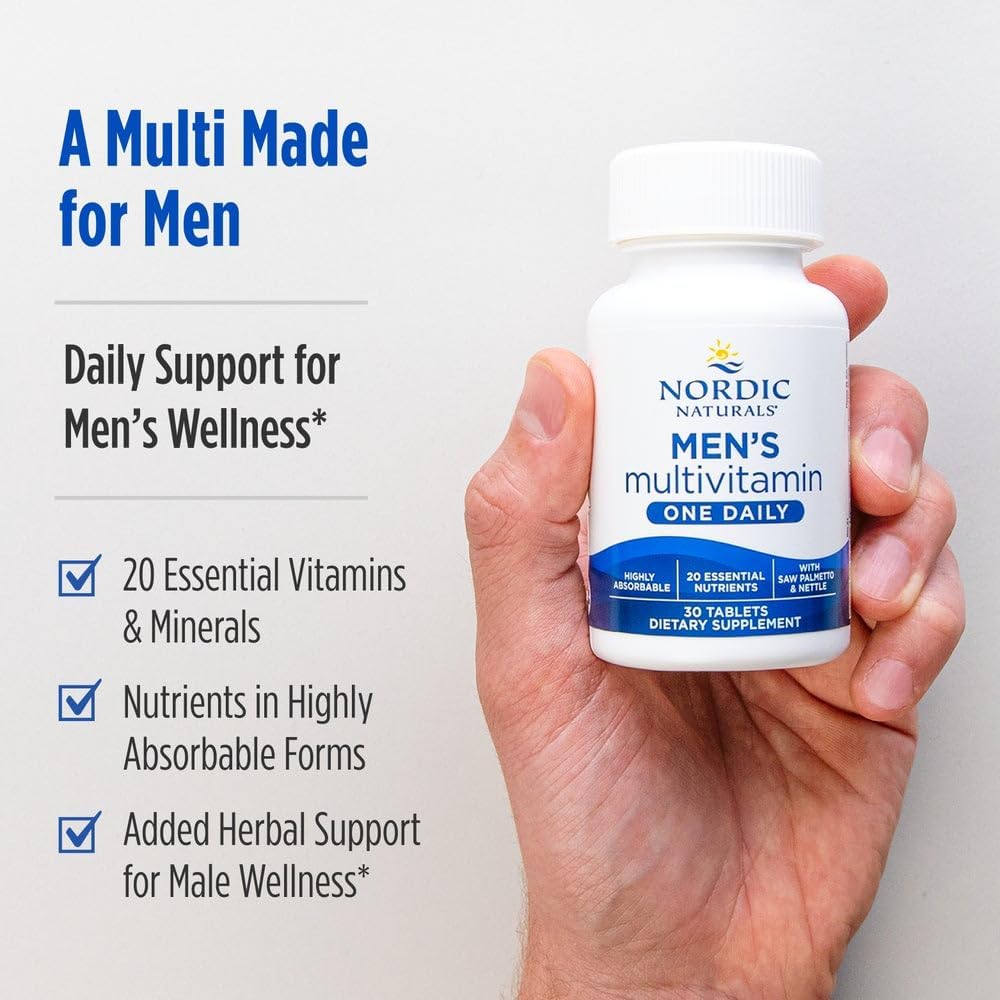 Nordic Naturals Men’s Multivitamin One Daily - Bone, Energy, & Blood-Vessel Support - 20 Essential Nutrients - 30 Tablets - görsel 3