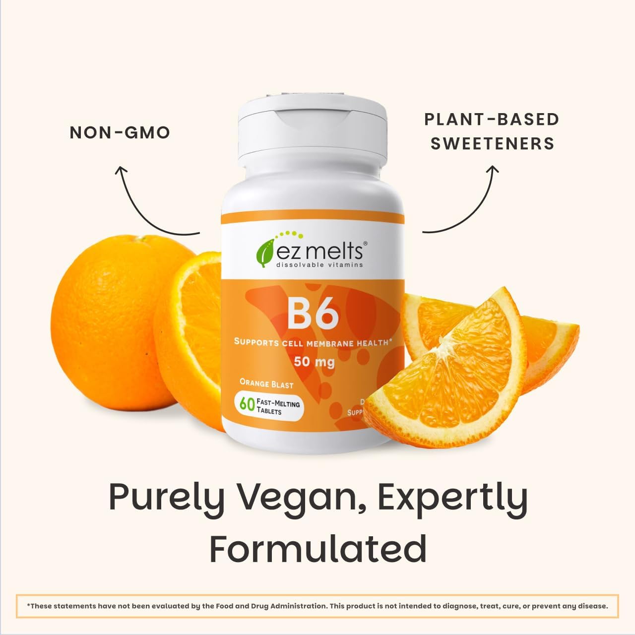 EZ Melts Vitamin B6 – Nervous System & Heart Health – Orange Blast – 60 Dissolvable Tablets - görsel 6