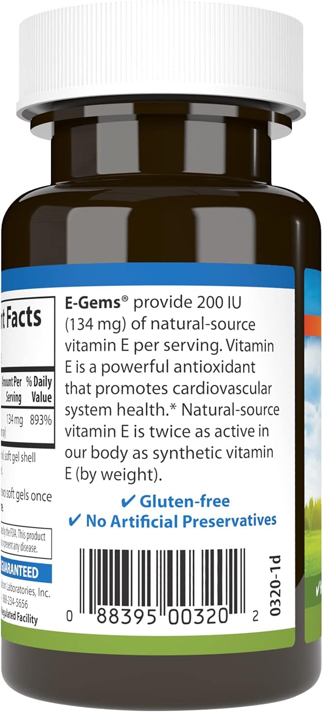 Carlson E-Gems 200 IU (134 mg), Natural-Source Vitamin E, for Overall Wellbeing, 90 Soft Gels - görsel 3
