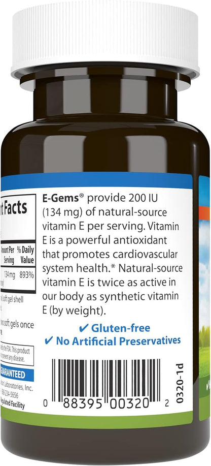 Carlson E-Gems 200 IU (134 mg), Natural-Source Vitamin E, for Overall Wellbeing, 90 Soft Gels