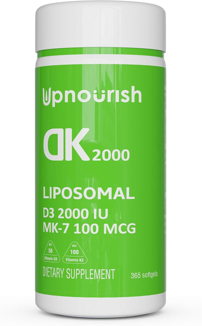 UpNourish Liposomal Vitamin D3 5000 IU Softgels – 1 Year Supply | Organic Coconut Oil Infused Vitamin D Supplement | Non-GMO, Gluten-Free | 365 Capsules