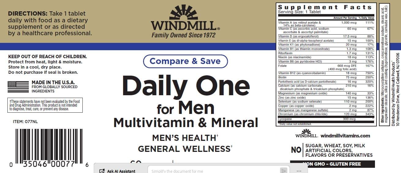 Windmill Daily Vitamin for Men - 60 Tablets - görsel 2