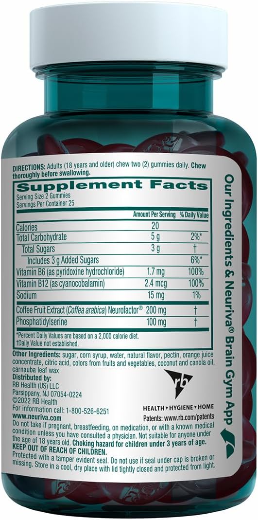 NEURIVA Plus Decaff Nootropic Brain Supplement Gummies, Strawberry, 50 Count (Pack of 3) - görsel 5