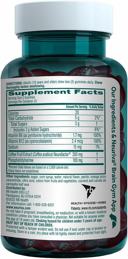 NEURIVA Plus Decaff Nootropic Brain Supplement Gummies, Strawberry, 50 Count (Pack of 3)