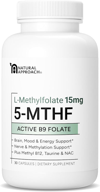 L-Methylfolate 15mg | 5-MTHF (Active B9) with Methyl B12, D3, NAC & Taurine | Premium Methylated Folate Supplement for Daily Undertake | Supports Normal Homocysteine Metabolism | 30 Capsules