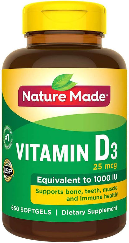 Nature Made Vitamin D3 1000 IU (25 mcg) – 100 Softgels