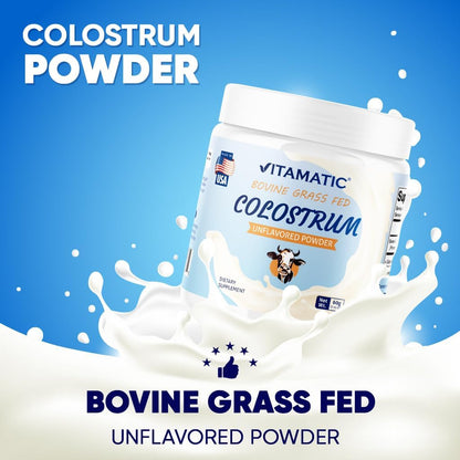 Vitamatic Bovine Colostrum 30% IgG Powder - Gut Health, Immune Support, Muscle Recovery - 60g (30 Servings, Unflavoured)
