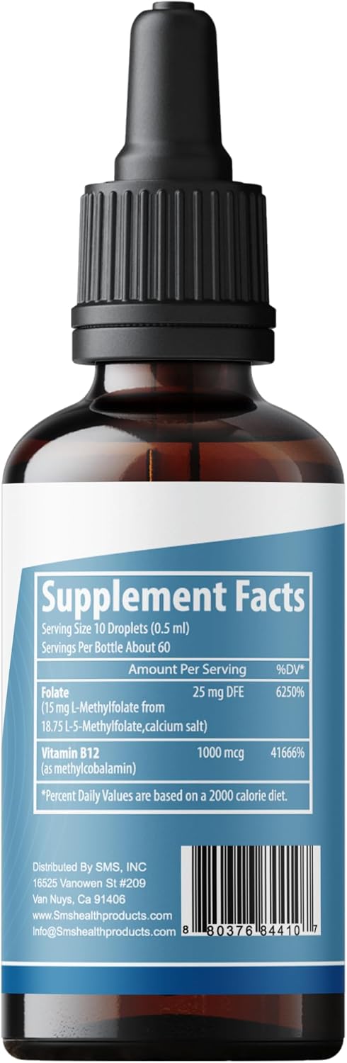 L-Methylfolate 15mg + Methyl B12 Liquid Drops, No Fillers, High Potency Sublingual Formula, Active 5-MTHF & Bioactive B12 for Normal Cognitive Function & Methylation Support, Berry Flavour (60ml) - görsel 9