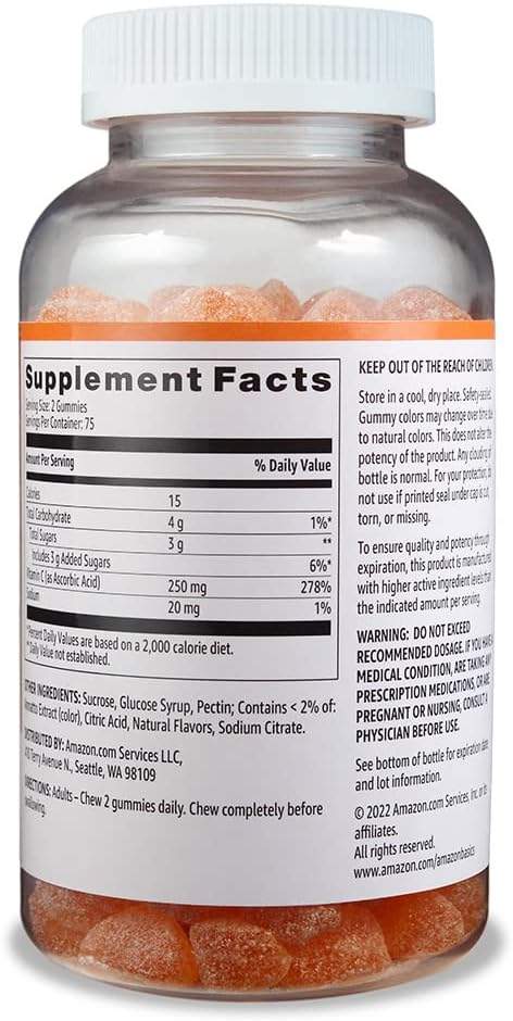 Amazon Basics Vitamin C Gummies, Sour Orange Flavour, 250 mg, 150 Count - görsel 3