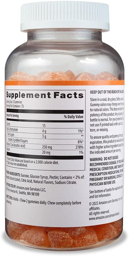 Amazon Basics Vitamin C Gummies, Sour Orange Flavour, 250 mg, 150 Count