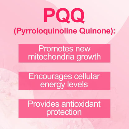 PQQ Supplement 20mg | Pyrroloquinoline Quinone for Mitochondrial Biogenesis, with Collagen, Nicotinamide, Astaxanthin, Hyaluronic Acid – Energy Optimiser and Sleep Support, Supports Hair and Skin Health