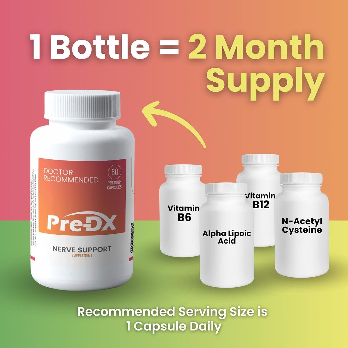Pre-DX Nerve Support Supplement - Advanced L-Methylfolate Multivitamin with B-Complex, NAC & ALA - 60 Capsules - görsel 2