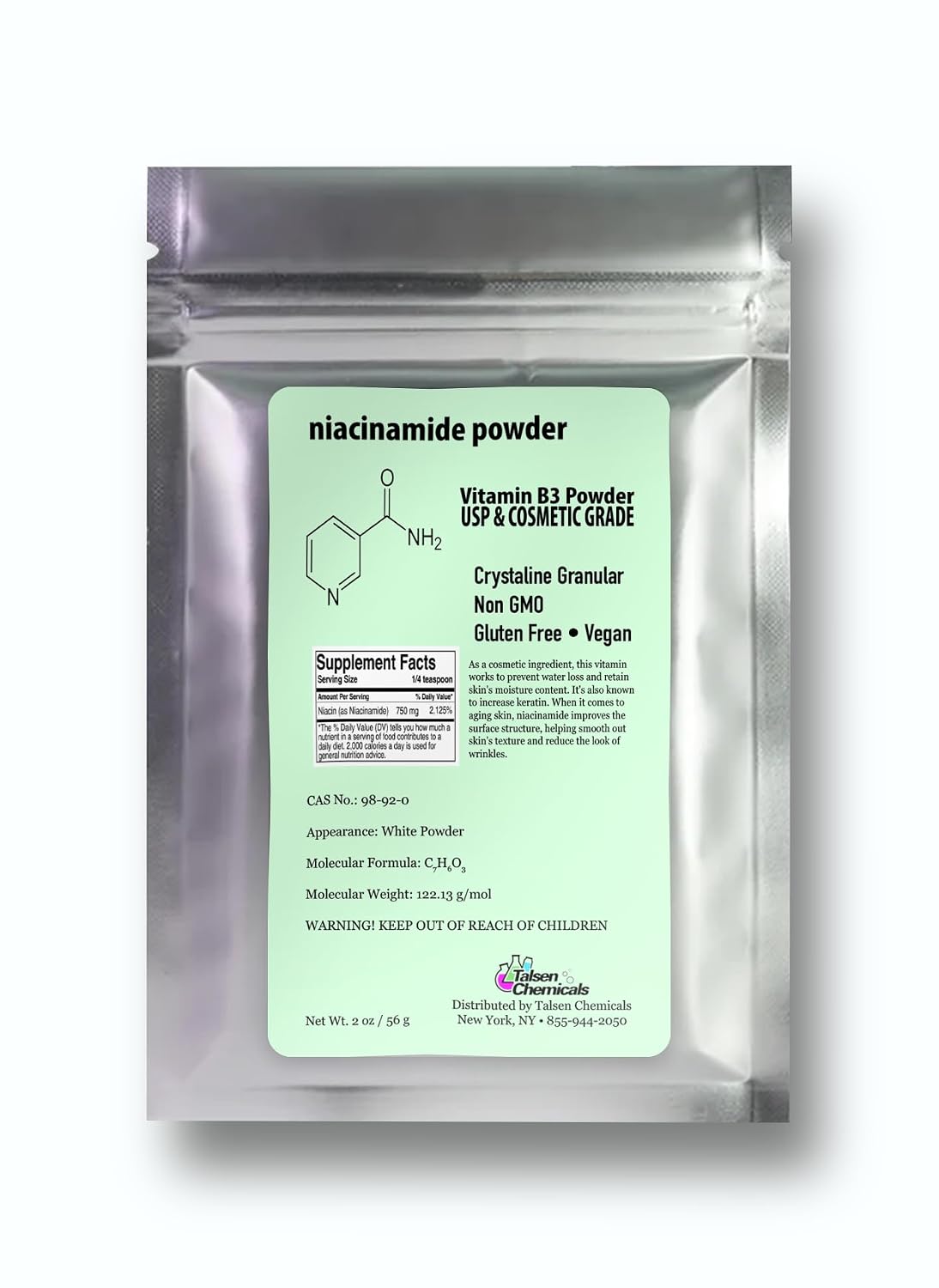 Talsen Chemicals Pure Niacinamide Powder for Skin care (Vitamin B3) - 226 g Cosmetic Grade - görsel 9