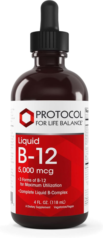 Protocol For Life Balance Liquid B-12 5,000mcg – Nervous System Support with B Vitamins – Dairy Free & Vegan – 118 ml