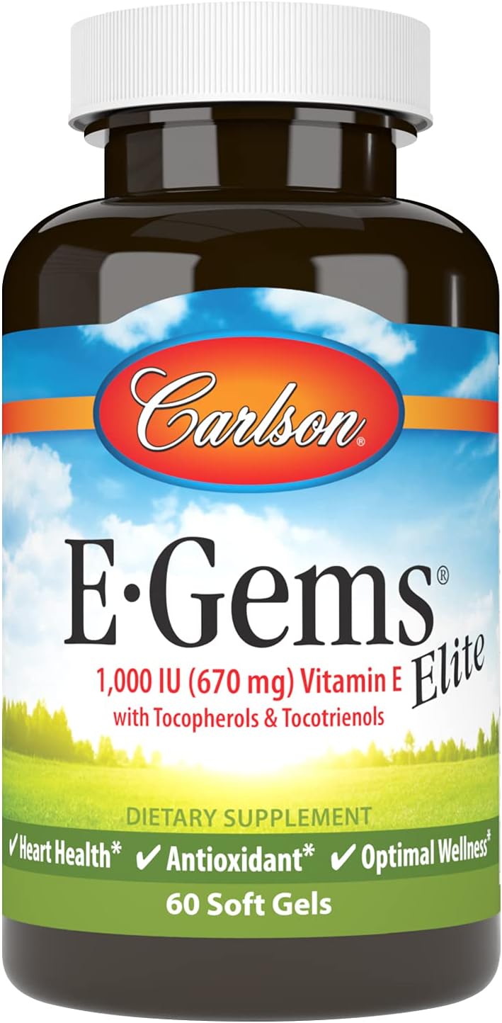 Carlson - E-Gems Elite, 1000 IU (670 mg) Vitamin E with Tocopherols and Tocotrienols, Optimal Wellness, 60 Soft Gel Capsules - görsel 1