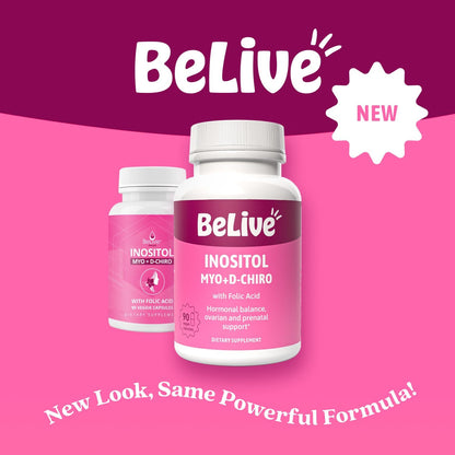 BeLive Myo-Inositol & D-Chiro Inositol Capsules - 90 Capsules: Optimal 40:1 Ratio with Folic Acid
