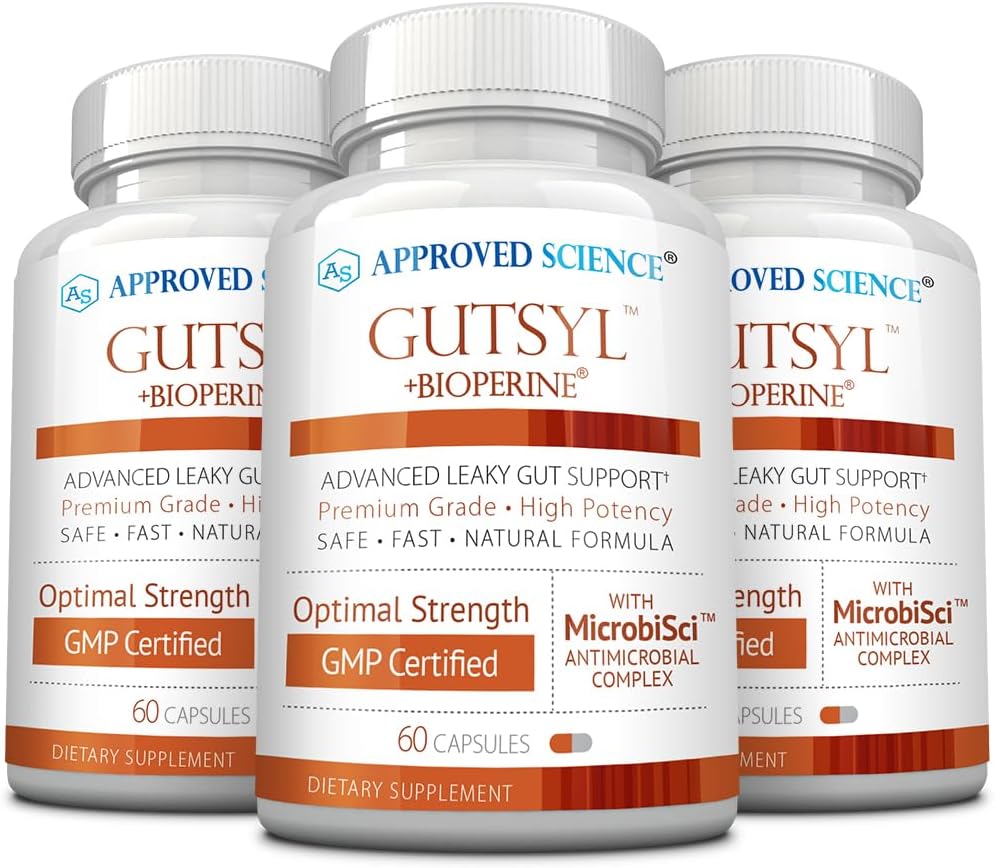 Approved Science® Gutsyl – Leaky Gut Supplement with Aloe Vera, Marshmallow Root, Liquorice, Slippery Elm, Berberine, Prebiotic & L-Glutamine – 3 Month Supply - görsel 1