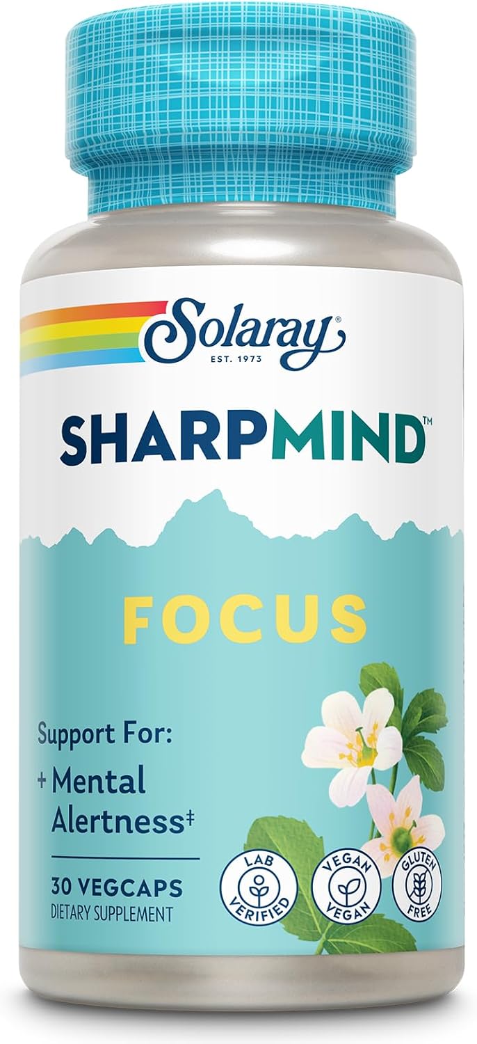 SOLARAY SharpMind Focus - Nootropic Supplement with Cognizin Citicoline, Bacopa Monnieri and Lion's Mane Mushroom - Vegan - 30 Capsules - görsel 1