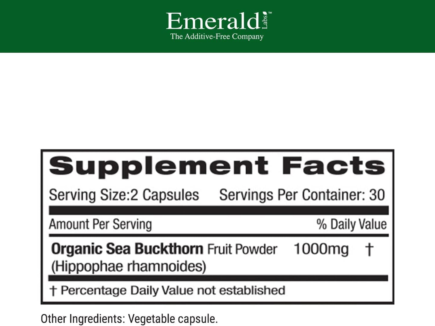 EMERALD LABS Sea Buckthorn - Food Supplement with Vitamins C, E & Omega 7 - 60 Vegetable Capsules - görsel 2