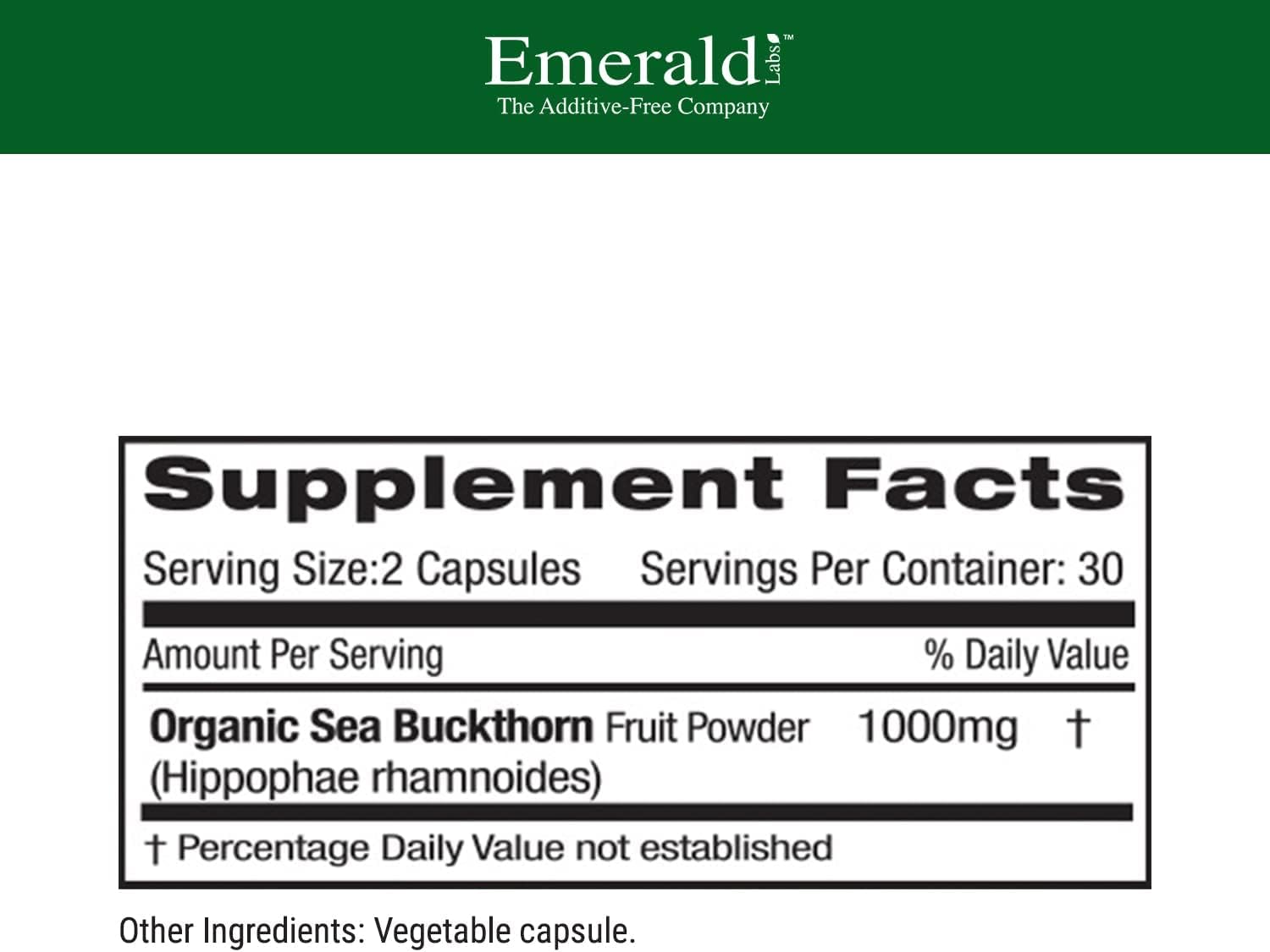 EMERALD LABS Sea Buckthorn - Food Supplement with Vitamins C, E & Omega 7 - 60 Vegetable Capsules - görsel 2