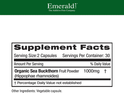 EMERALD LABS Sea Buckthorn - Food Supplement with Vitamins C, E & Omega 7 - 60 Vegetable Capsules