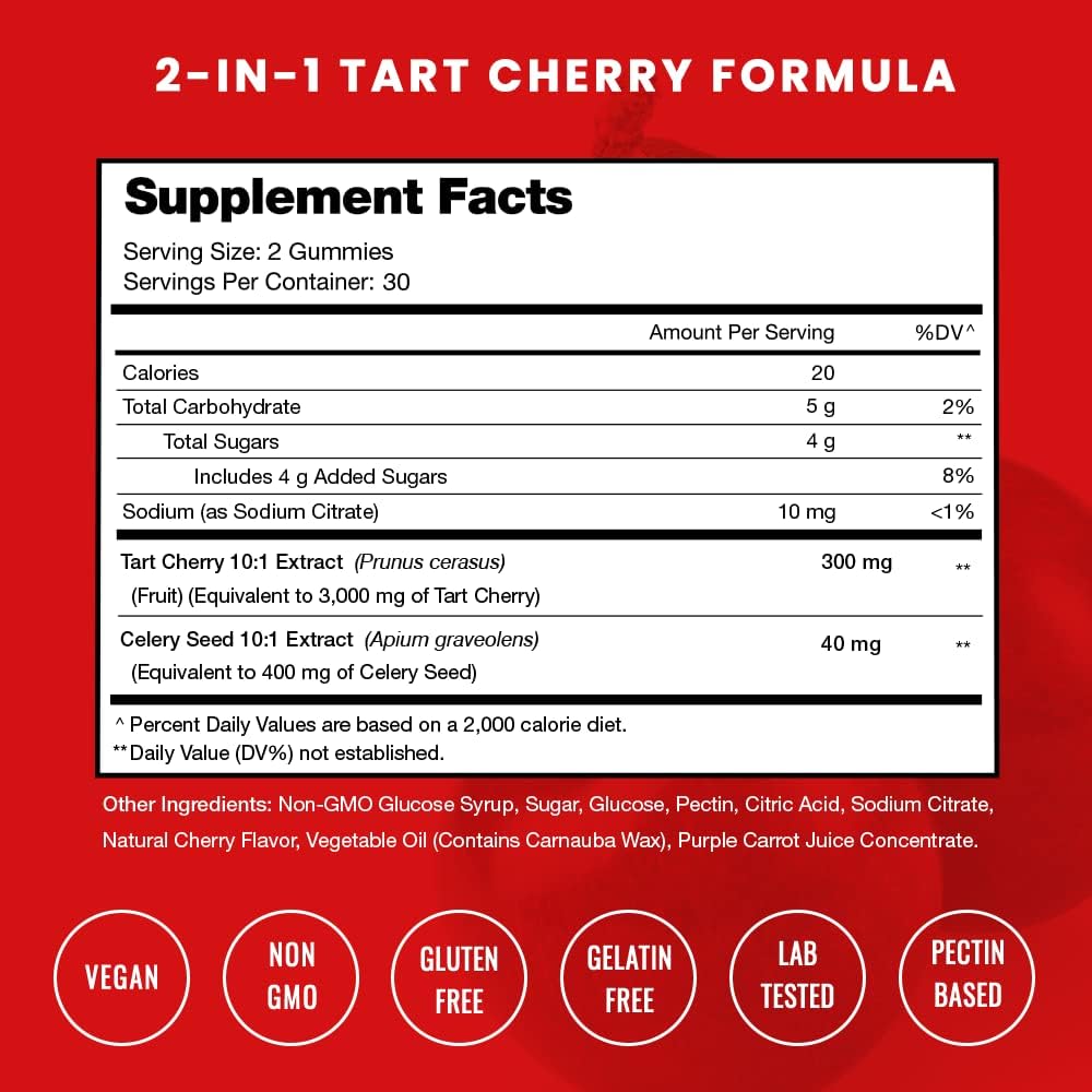 Tart Cherry Gummies with Celery Seed – 120 Count – Vegan, Non-GMO, Third-Party Tested - görsel 2