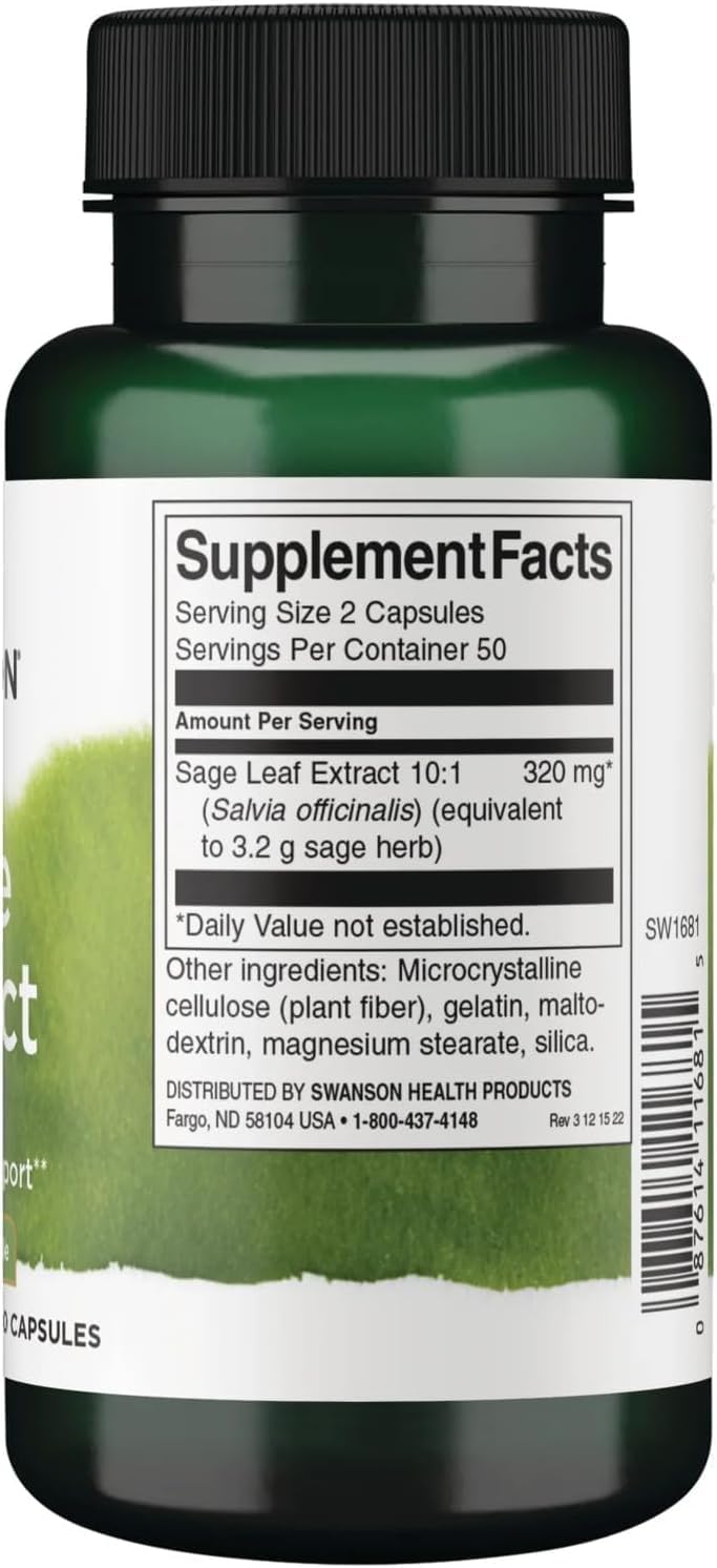 Swanson Sage Extract – Herbal Supplement for General Wellbeing – 100 Capsules (160mg Each) – 2 Pack - görsel 2