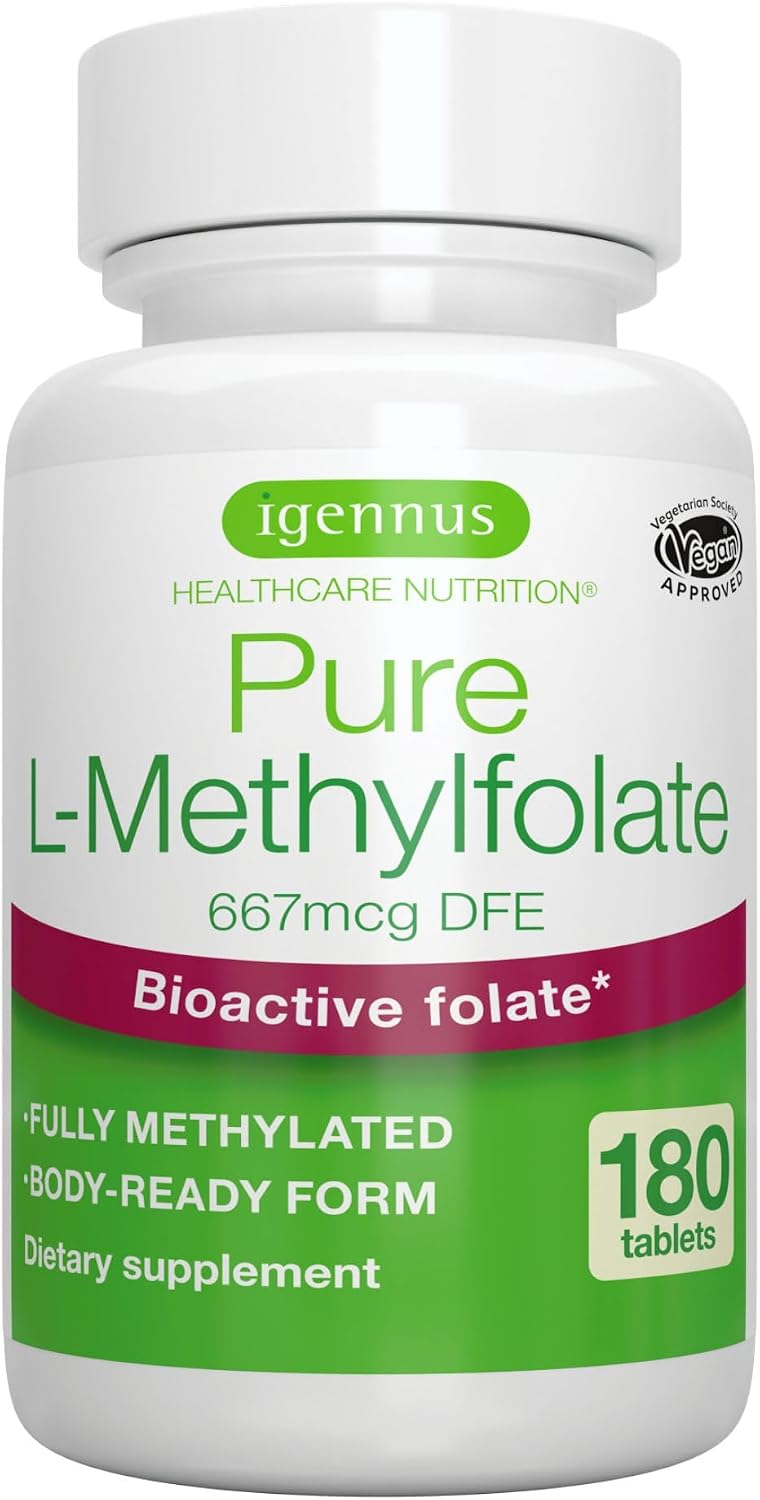 Igennus Pure Methyl Folate 400 mcg, 180 Tablets – Bioactive L-Methylfolate (Vitamin B9) – Vegan, Suitable During Pregnancy - görsel 1