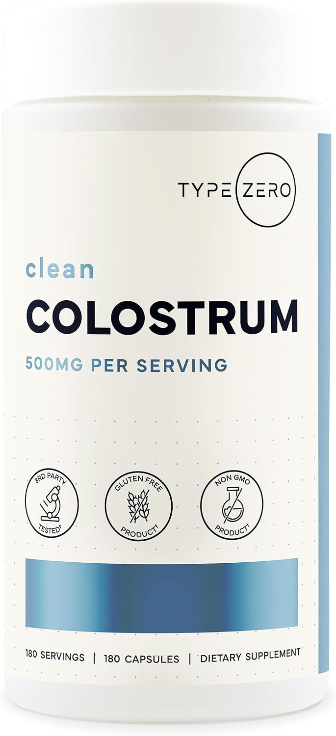 Type Zero Colostrum Supplement (500mg) 180 Capsules - Bovine Sourced, Non-GMO, Gluten-free - görsel 1