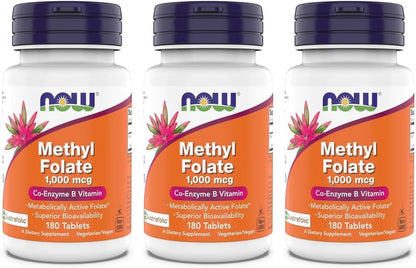 NOW Foods Methyl Folate 1,000 mcg - Metabolically Active Folate, 180 Tablets