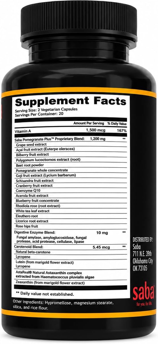 Saba Pomegranate Plus™ - Premium Healthy Ageing Support with AstaReal® Astaxanthin & Pomegranate Extract - 60 Capsules - görsel 2
