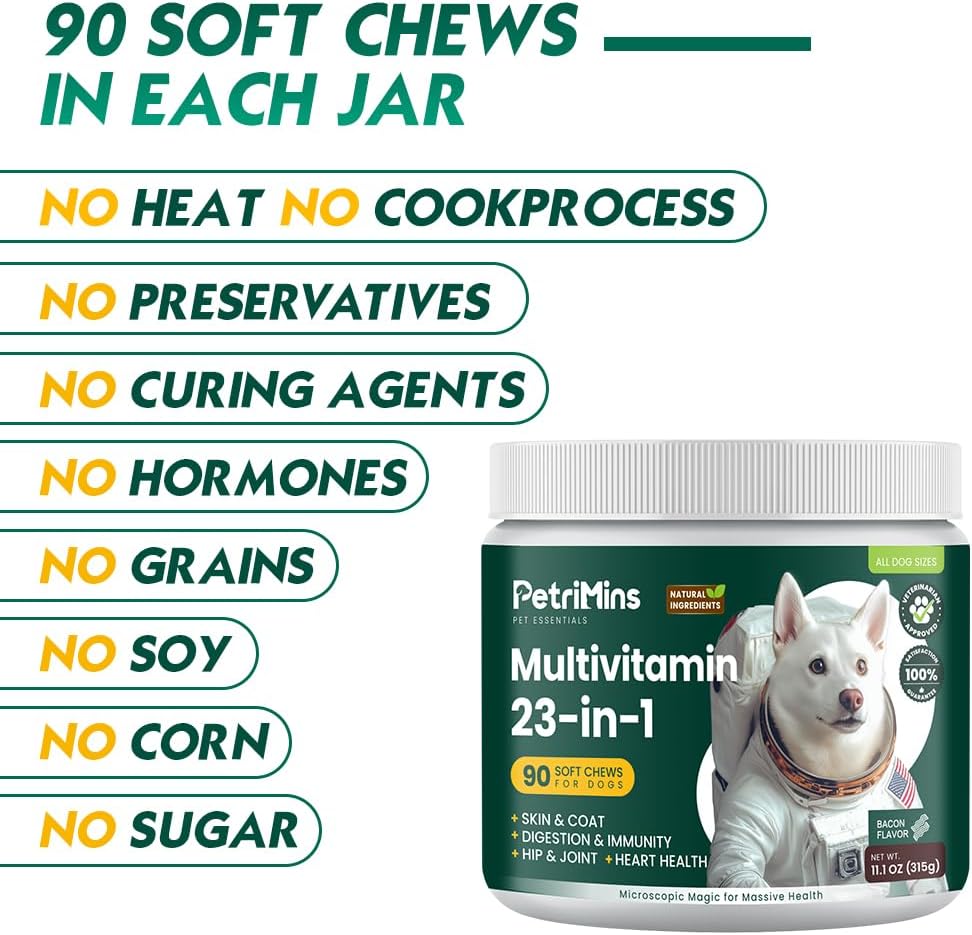 PetriMins 23-in-1 Dog Multivitamin with Glucosamine & Omega-3, 90 Soft Chews (Bacon) - görsel 5