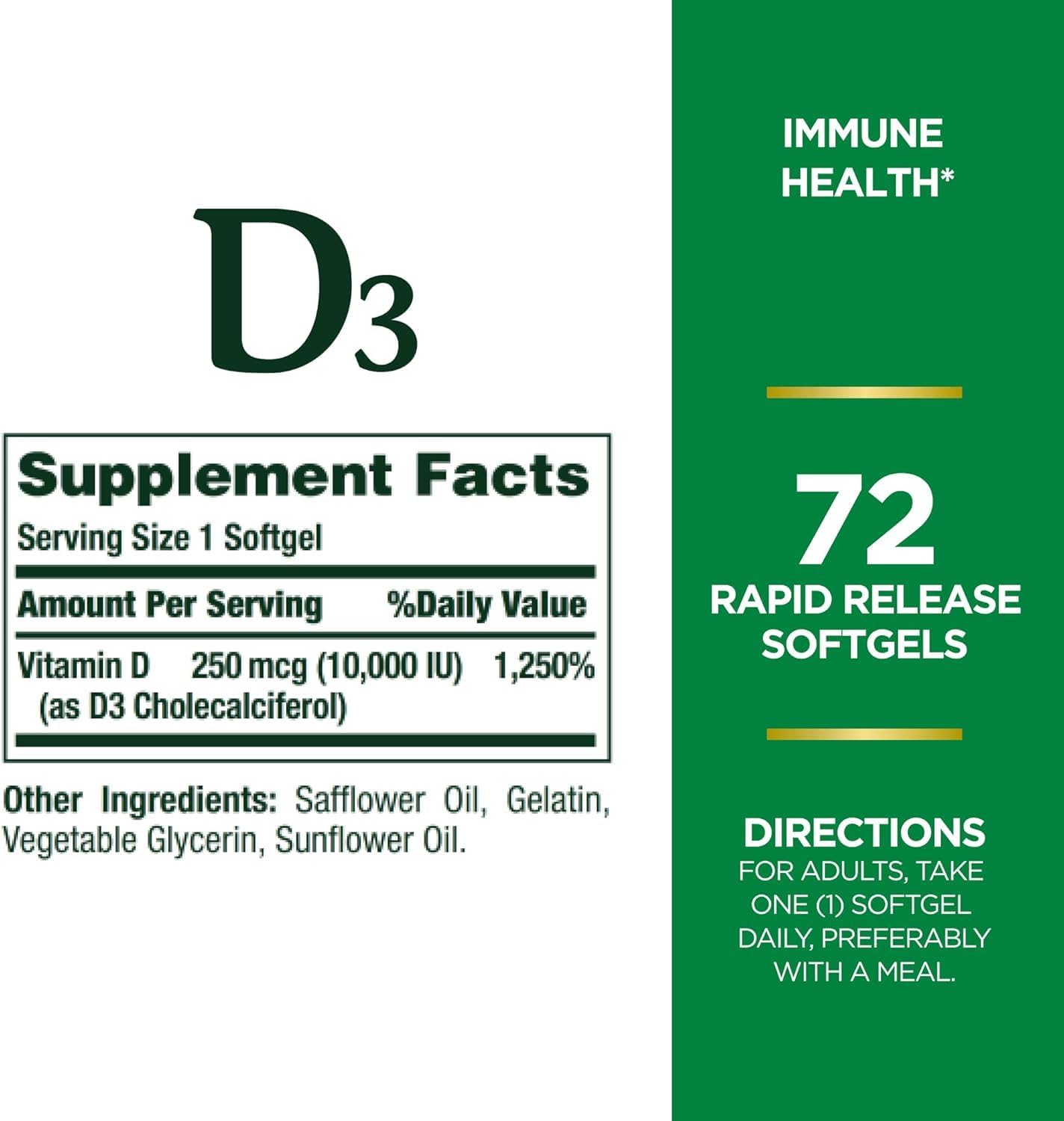 Nature's Bounty D3-10,000 IU Softgels 72 per bottle (Pack of 4) - görsel 3