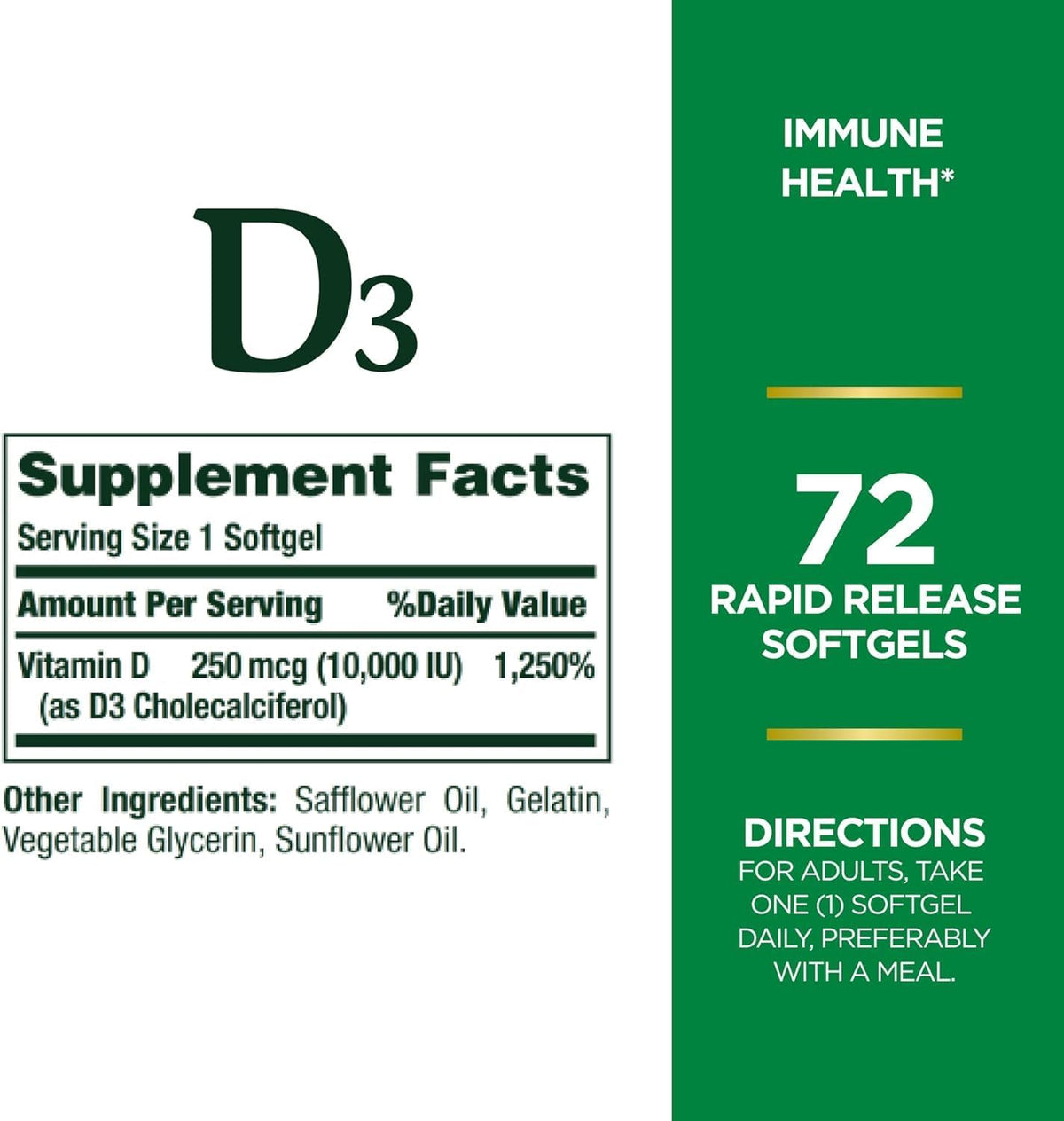 Nature's Bounty D3-10,000 IU Softgels 72 per bottle (Pack of 4) - görsel 3