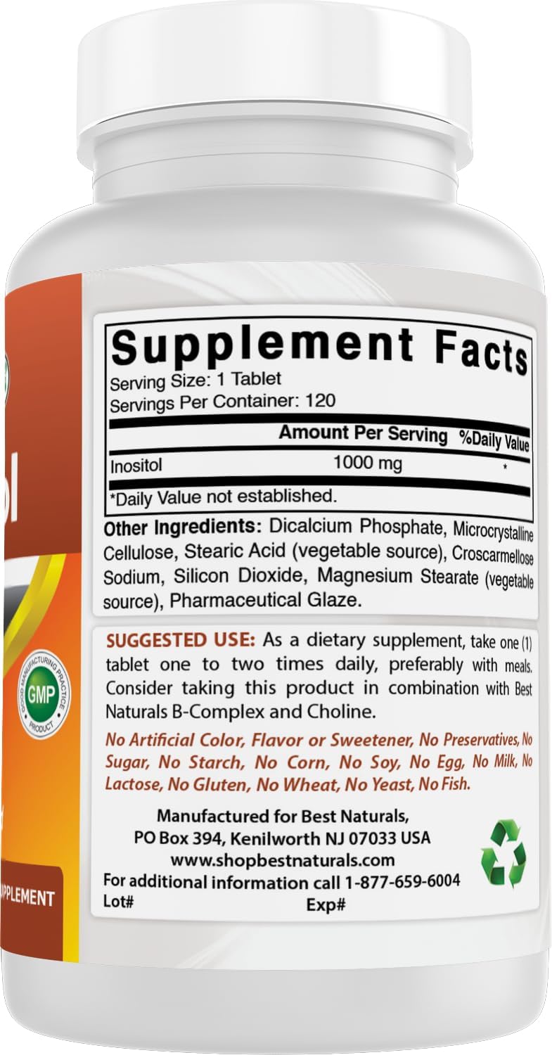 Best Naturals Inositol 1000mg 120 Tablets – Also Known as Vitamin B8 - görsel 6