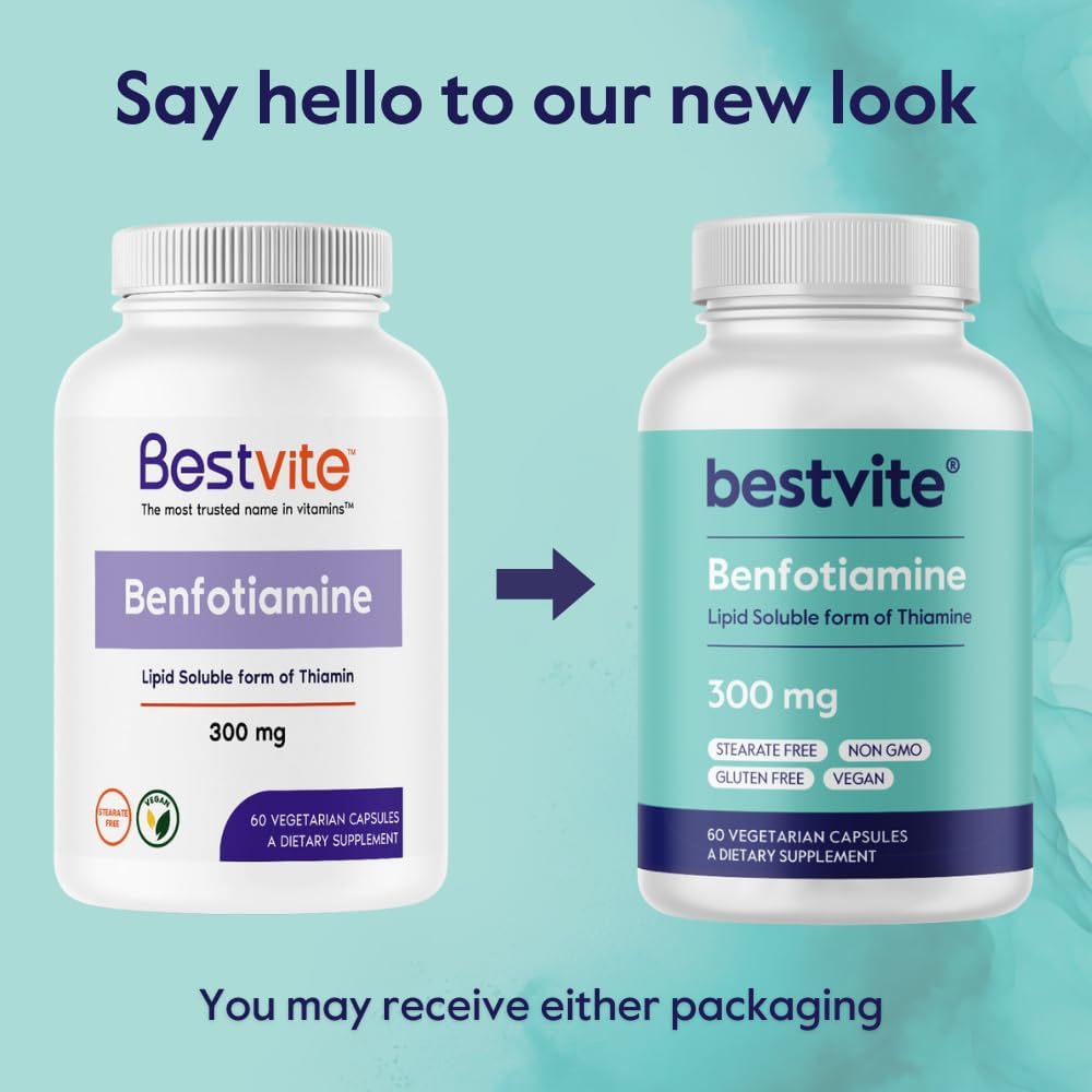 BESTVITE Benfotiamine 300mg (60 Vegetarian Capsules) – No Stearates, Vegan, Non-GMO, Gluten-free - görsel 4