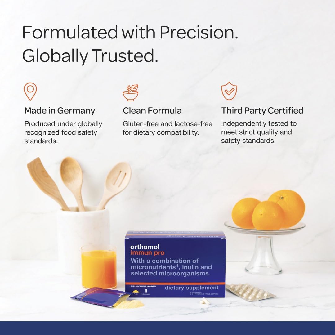 Orthomol Immun Pro, Immune Support and Gut Health Powder and Capsules for Adults with Probiotics, Prebiotics, Fibre, Vitamin C, Zinc, Selenium, Iodine, Vitamin D, E, A, B, Calcium (30-Day Supply) - görsel 8