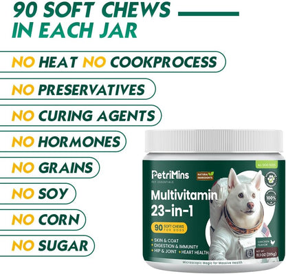 PetriMins 23-in-1 Dog Multivitamin Supplements, 90 Chicken Chews