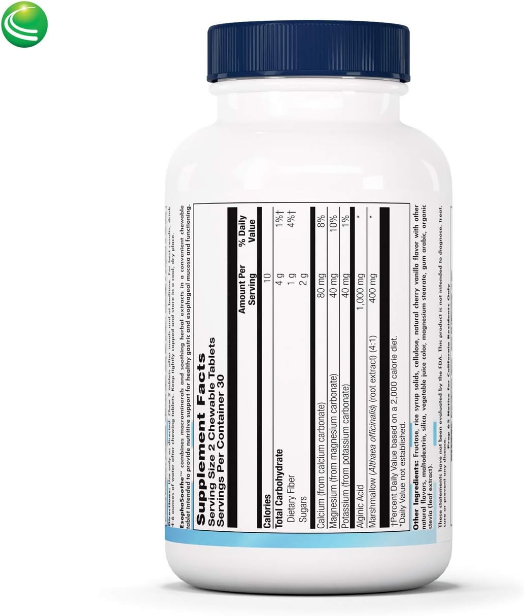 Nutra Biogenesis EsophaSoothe - Chewable Oesophageal Support with Magnesium, Potassium & Calcium for Men & Women - 60 Tablet Chews - görsel 2